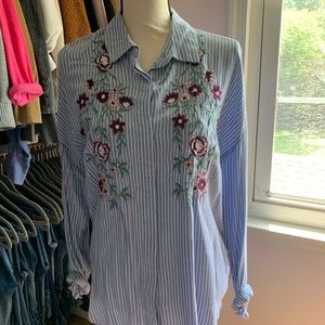 Blue Rain Long Sleeve Embroidered Shirt